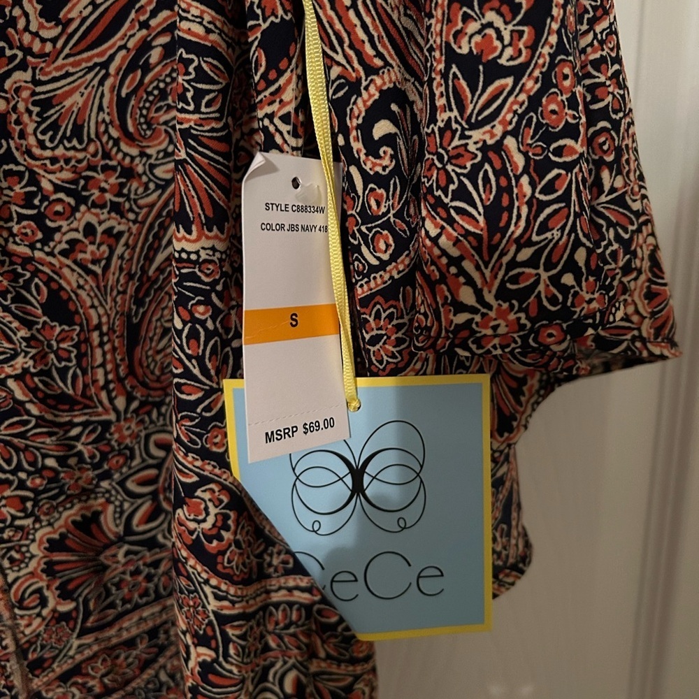 CeCe Brown and Orange Flutter Sleeve Blouse - Picture 4 of 5